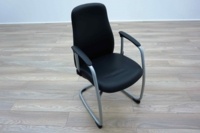 Black Leather Cantilever Office Meeting Chairs - Thumb 2